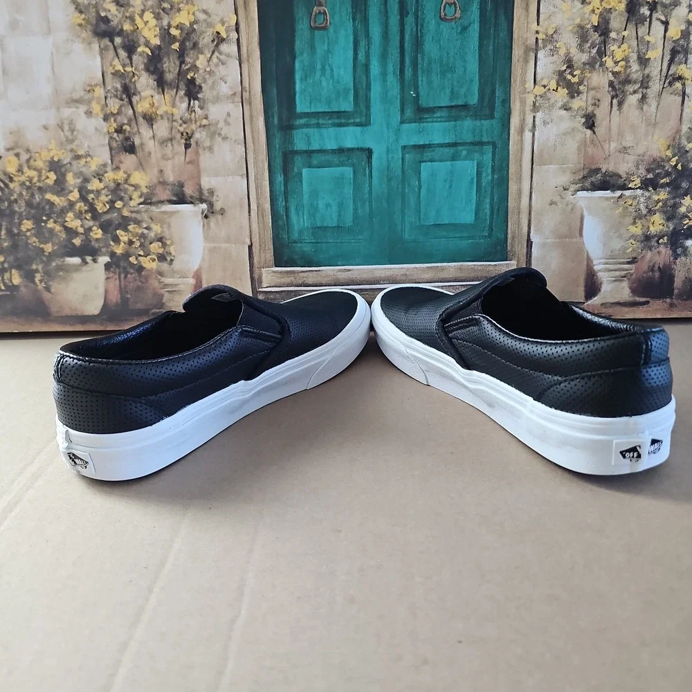 Vans Classic Slip-On Black Perforated Leather –Men's 6/Women's 7.5